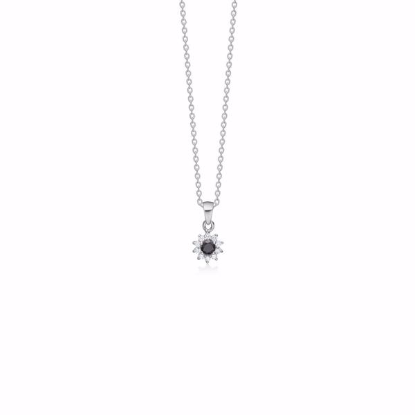 Sølvvedhæng roset med sort/hvid cz og kæde