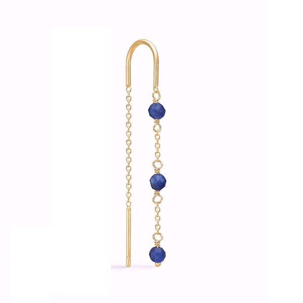 Øreringe med kæde og blå kvarts i forgyldt sterling sølv fra Guld & Sølv Design