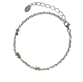 Bracelet & Necklace - Rhodium/Goldplated w. Antracit Raw Diamonds 42+8cm, fra San - Links of Joy