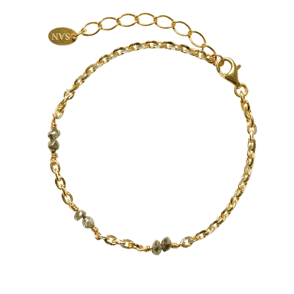 Bracelet & Necklace - Goldplated w. Antracit Raw Diamonds 16+4cm, fra San - Links of Joy