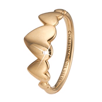 Christina Collect 925 sterling sølv Hearts For Ever Vakker gullbelagt ring med hjerter og ekte topas, modell 2.18.B