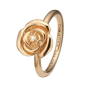 Christina Collect 925 sterling sølv Topaz Rose gullbelagt vakker ring med detaljert rose, modell 2.19.B