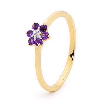 Blomstring i gull med ametyst og diamanter