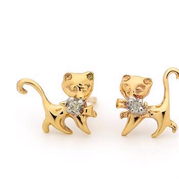 Bee Jewelry Kitten øredobber i 9 kt gull med ekte diamanter