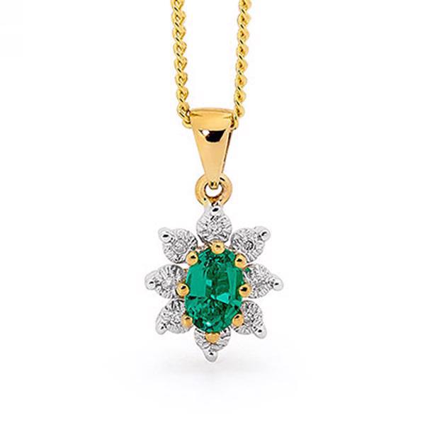 Klassisk smaragd -anheng med 8 diamanter