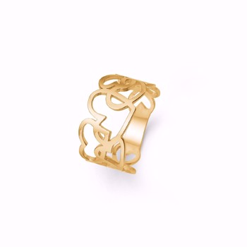 Guld & Sølv design 14 karat gull fingerring, hjerter med polert overflate, bredde 12 mm