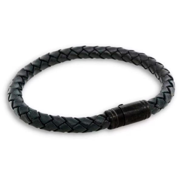 LIAM - Klassisk læder armbånd i sort/sort, med magnetisk lås, by Billgren, XX-Large - 23 cm