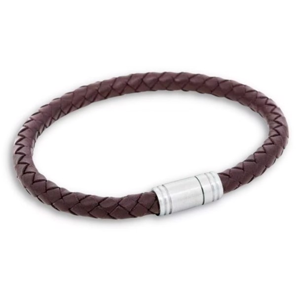 LIAM - Klassisk læder armbånd i brun/stål, med magnetisk lås, by Billgren, Large - 21 cm