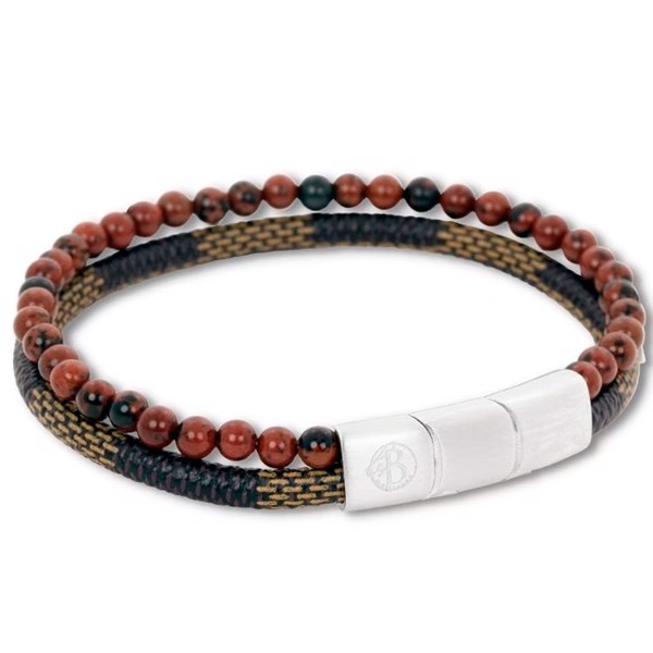 BENSON - Beads armbånd i brun/brun med læder rem, by Billgren - Large, 21 cm