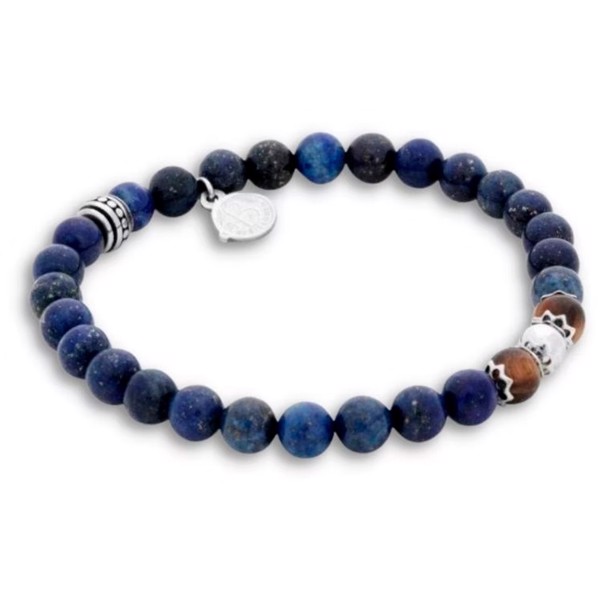 BENNO - Beads armbånd i blå/brun med kugle i stål, by Billgren - Medium, 19 cm