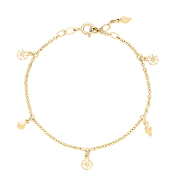 Marguerit Armbånd skjell 3x5mm forgylt 925 sølv, 17-18-19cm
