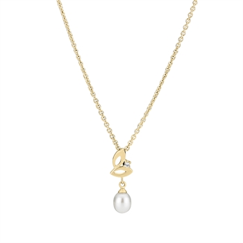 Halskjede ferskvannsperle 6,5-7mm zirkonia forgylt 925, 45-48cm