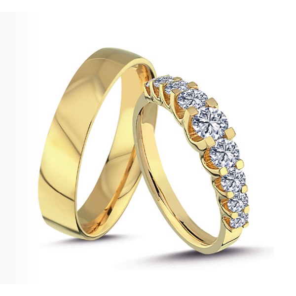 14 kt Empire vielsesringe vælg med 0,50 ct i dameringen