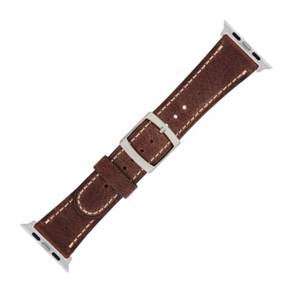 Apple Watch mørkebrun kjerne lærrem med hvit søm i 42 mm