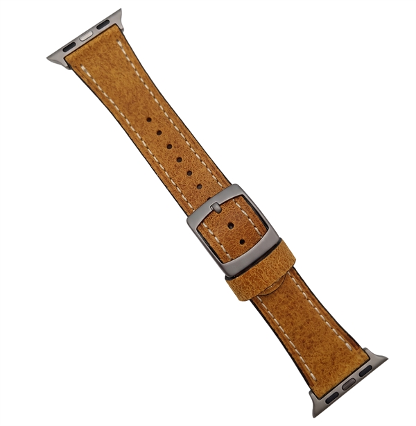 Apple Watch cognac kjerne lærrem med hvit søm i 42 mm