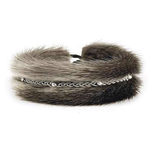 Kajsa Fur Silver Beads sælskind  Samer armbånd smykke fra BeChristensen, 23 cm