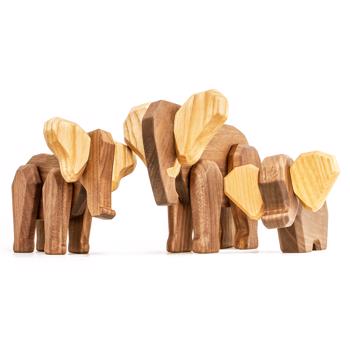 Fablewood Large Set - Mother Elephant, Father Elephant & Small Elephant - Trefigur sammensatt av magneter