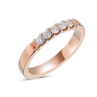 Minner av Nuran , 14 karat roségull 2,8 mm ring med 5 x 0,05 ct diamanter, totalt 0,25 ct
