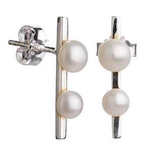 Lieblings stang i sølv med ørering med blank perler, modell PEARLS-E4-S
