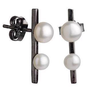Lieblings svart sølvstang Ørepropp med blanke perler, modell PEARLS-E4-SRH