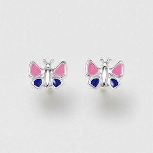 Søte barn sommerfugler øredobber i sølv med rosa og blå emalje