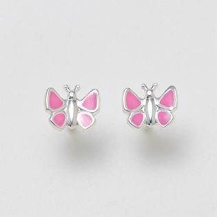 Søte barn sommerfugler øredobber i sølv med rosa emalje