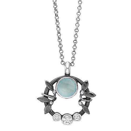 Rabinivich 51316153, Silver necklace with pendant with aqua calcedon and zirkonia