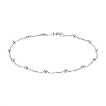 Ankel kæde i rund panser med kugler i sterling sølv, 25-27 cm