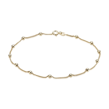 Forgyldt sølv Ankel kæde i rund panser med kugler, 25-27 cm