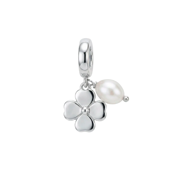 Clover and Pearl charm 6 mm sølv, fra Christina Jewelry & Watches