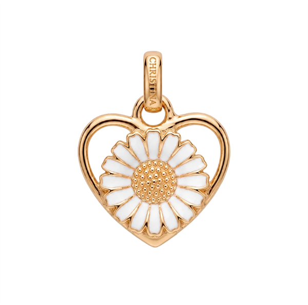 Christina Jewelry & Watches Marguerite Inside Heart anheng forgylt med hvit emalje
