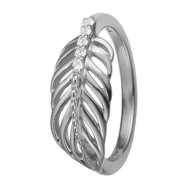 Christina Collect 925 sterling sølv Fjær vakker ring med åpen fjær med 5 hvite topas, modell 2.15.A