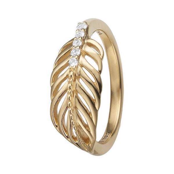 Christina Collect gullbelagt Feather vakker ring med åpen fjær med 5 hvite topas, modell 2.15.B