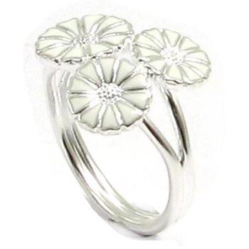 Lund 3 blomst 2x7,5 mm og 1x9 mm Marguerite fingerring i sølv med hvit emalje