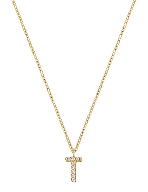 MB0090, Mockberg Stone Letter T Gold Necklace Halskæde