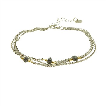 Bracelet - Rhodium/Goldplated  w. Antracit Raw Diamonds 18+4cm, fra San - Links of Joy