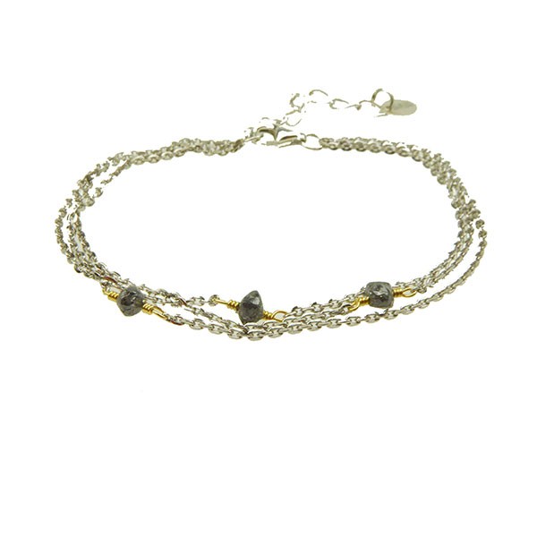 Bracelet - Rhodium/Goldplated  w. Antracit Raw Diamonds 16+4cm, fra San - Links of Joy