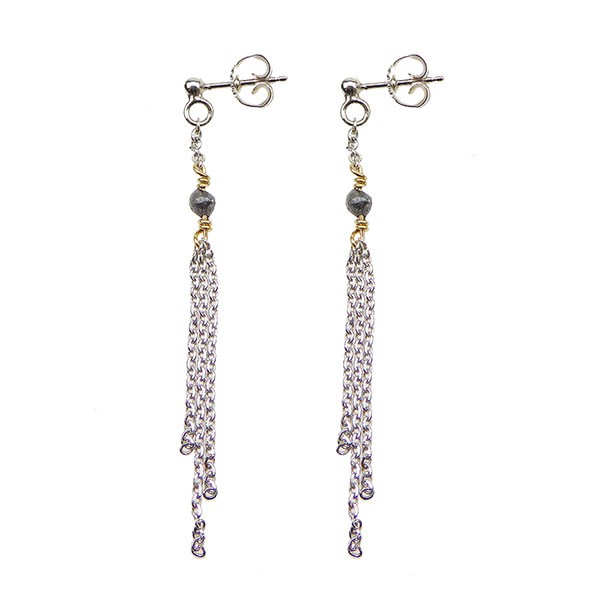 Earrings - Rhodium/Goldplated w.Antracit Raw Diamonds Rhodineret pr.par, fra San - Links of Joy