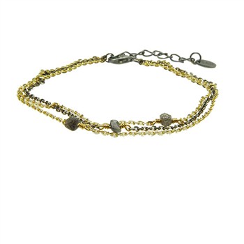 Bracelet - Goldplated/Black Rhodium w. Antracit Raw Diamonds 18+4cm, fra San - Links of Joy