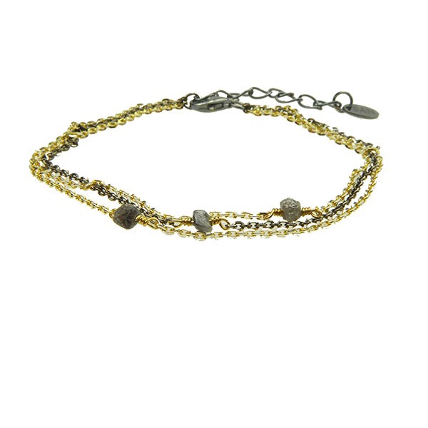 Bracelet - Goldplated/Black Rhodium w. Antracit Raw Diamonds 16+4cm, fra San - Links of Joy