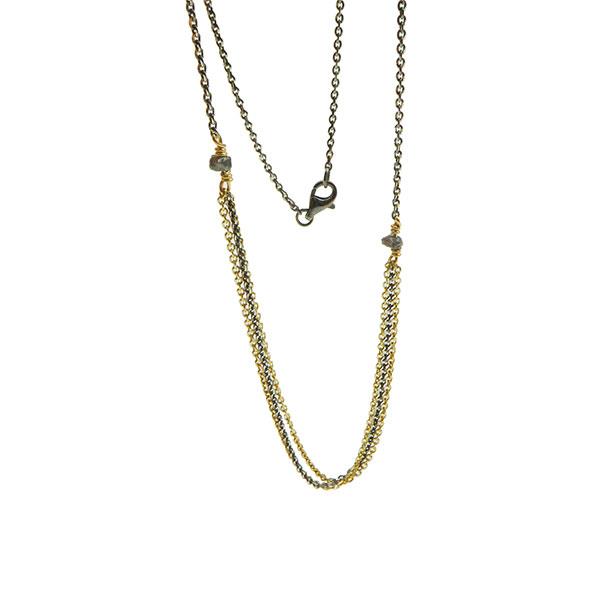 Necklace - Goldplated/Black Rhodium w.Antracit Raw Diamonds 42+8cm, fra San - Links of Joy