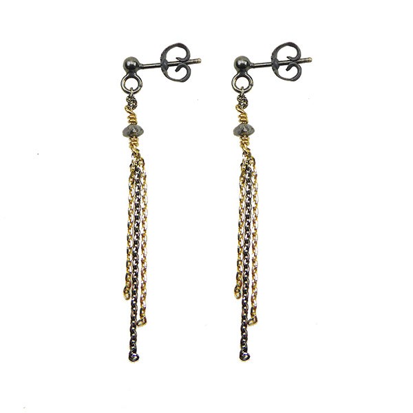 Earrings - Goldplated/Black Rhodium w.Antracit Raw Diamonds Sort rhodineret/forgyldt pr.par, fra San - Links of Joy