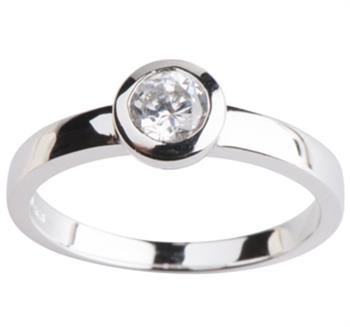 Sølv Damering m/ syn zirkonia Str.52, fra Siersbøl