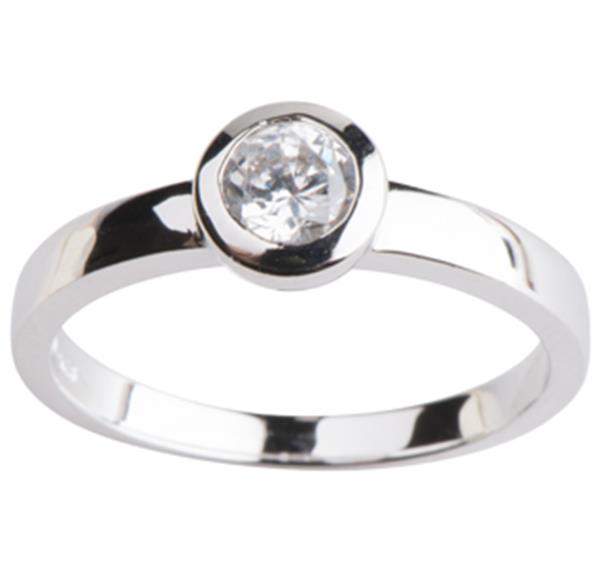 Sølv Damering m/ syn zirkonia Str.58, fra Siersbøl