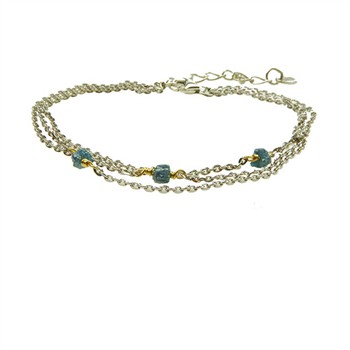 Bracelet - Rhodium/Goldplated  w. blue-green Raw Diamonds 18+4cm, fra San - Links of Joy