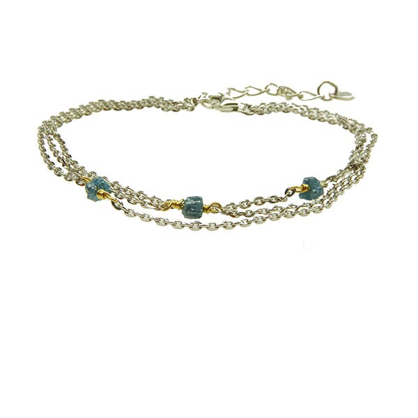 Bracelet - Rhodium/Goldplated  w. blue-green Raw Diamonds 16+4cm, fra San - Links of Joy