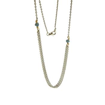 Necklace - Rhodium/Goldplated w. blue-green Raw Diamonds 42+8cm, fra San - Links of Joy
