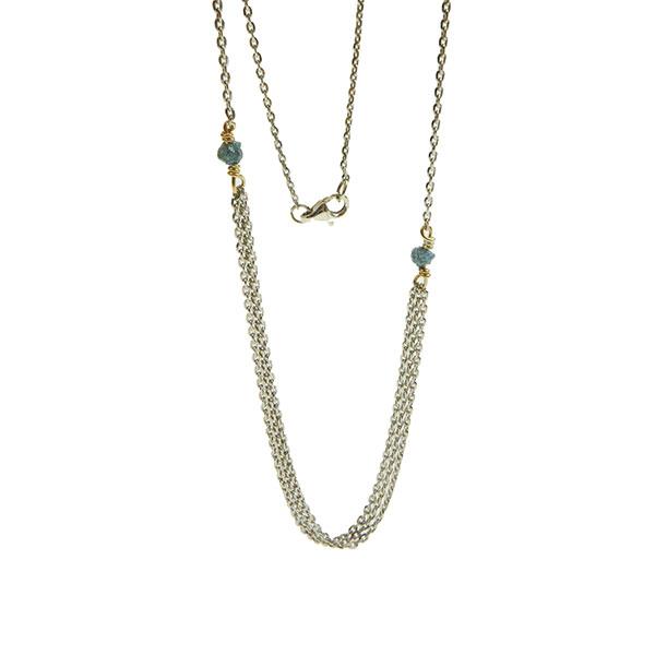 Necklace - Rhodium/Goldplated w. blue-green Raw Diamonds 42+8cm, fra San - Links of Joy