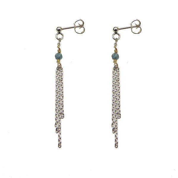 Earrings - Rhodium/Goldplated w. blue-green Raw Diamonds Rhodineret pr.par, fra San - Links of Joy