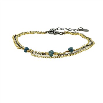 Bracelet - Goldplated/Black Rhodium w. blue-green Raw Diamonds 16+4cm, fra San - Links of Joy
